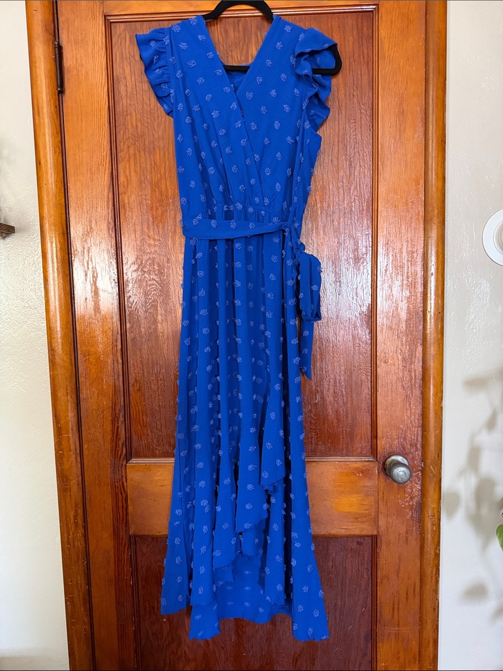 Royal Blue Flutter-Sleeve Wrap Maxi Dress